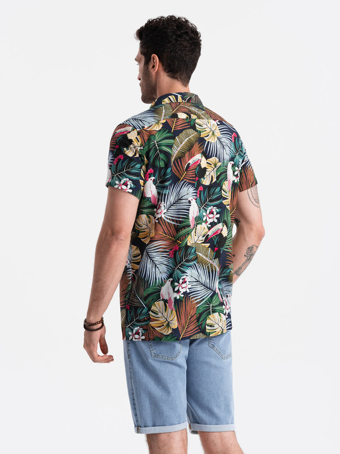 Men's short sleeve patterned viscose shirt - jungle V10 OM-SHPS-0113