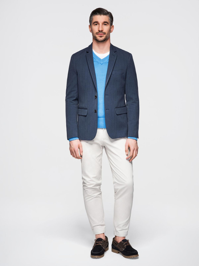 Elegant men's SLIM FIT jacket with rayon - dark blue V3 OM-BLZB-0135