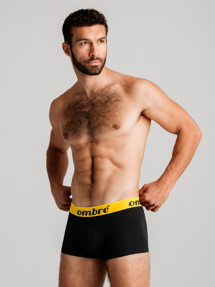 Men's cotton boxer shorts with contrasting elastic - 7-pack black V1 OM-UNBO-0100