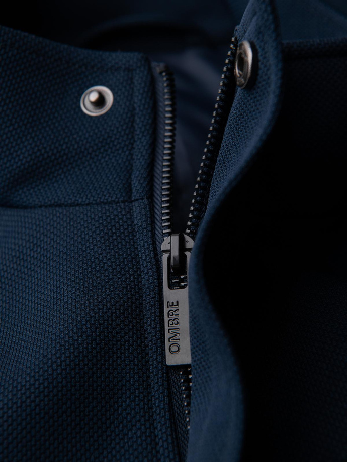 Men's tailored structured coat with high collar - navy blue V2 OM-COWC-0136