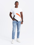 Men's cotton t-shirt with contrasting two-tone print - white V2 OM-TSPT-0219