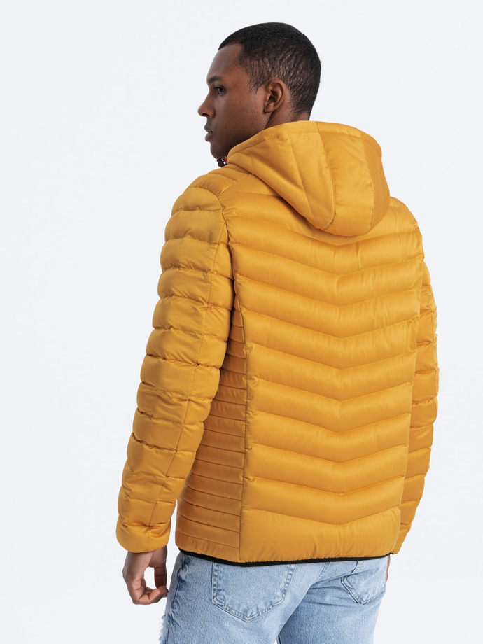 Men's quilted jacket with satin finish - mustard V18 OM-JALP-0121