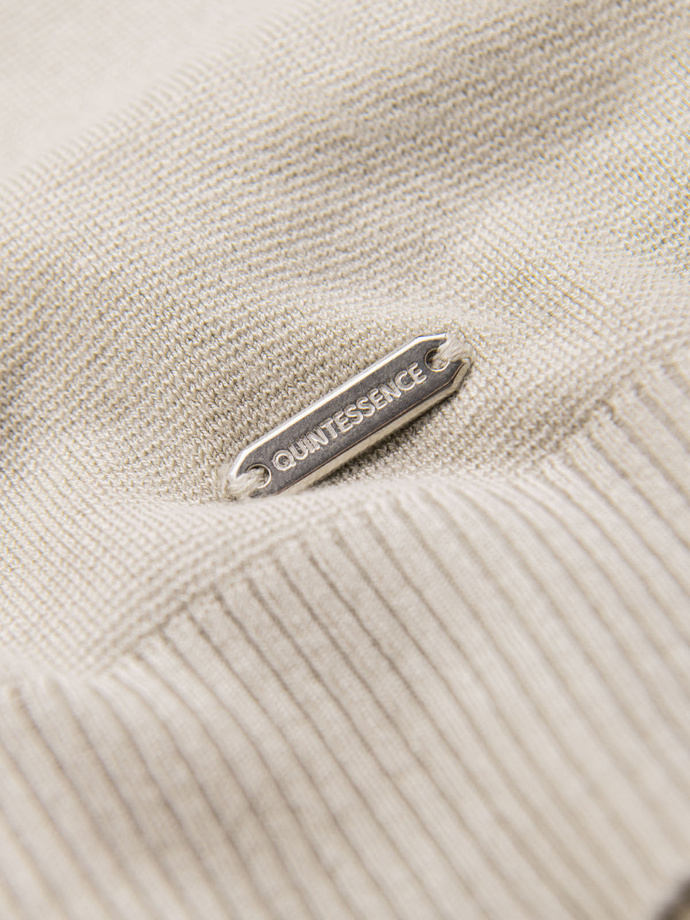 Classic knitted men's shirt with ribbed cuffs - light grey V3 OM-TSCT-0252