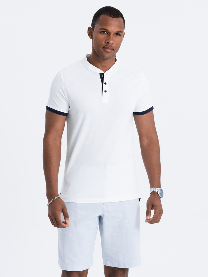 Men's collarless polo t-shirt - white V1 S1381