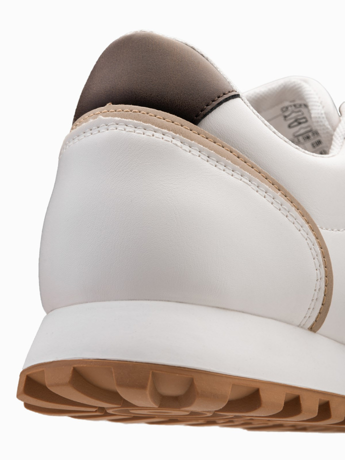 Patchworkowe męskie buty sneakersy z łączonych materiałów – biało-piaskowe V1 OM-FOSL-0144