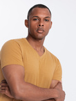 BASIC men's classic cotton T-shirt with a serape neckline - mustard melange V19 OM-TSBS-0145