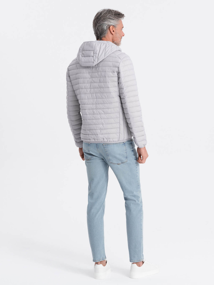 Men's satin-finish bomber jacket with contrasting ribbed cuffs - black V1 OM-JALP-22FW-007