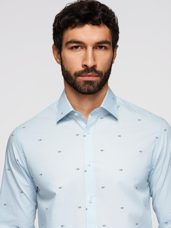 Classic men's cotton SLIM FIT shirt in micro pattern - white V1 K696