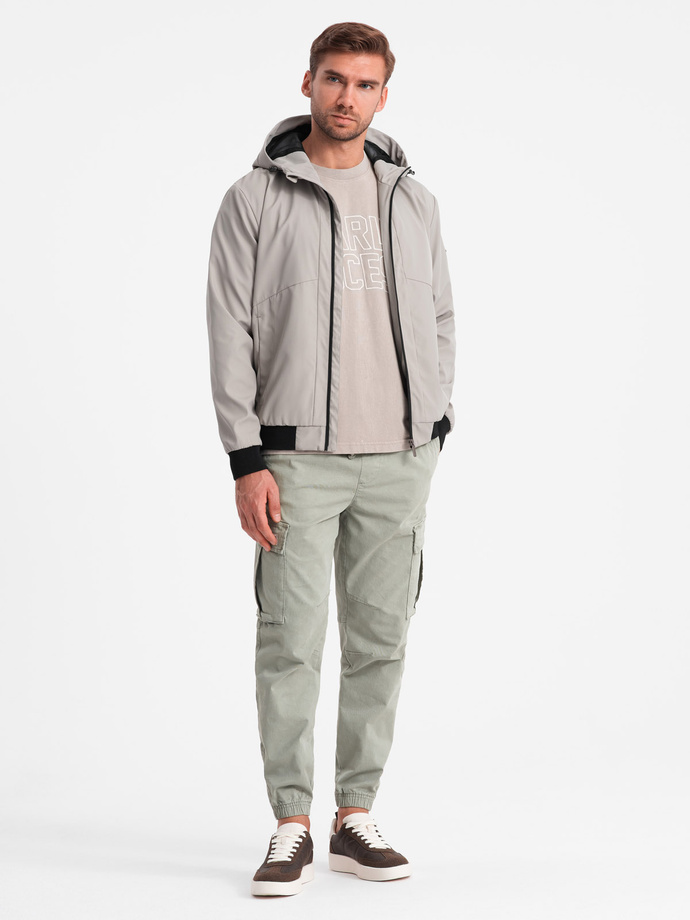 Men's lightweight jacket with mesh lining and hood - grey V6 OM-JANP-0149