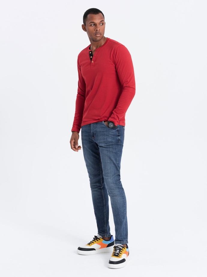 Men's longsleeve with buttons at the neckline - red V7 OM-LSCL-0107