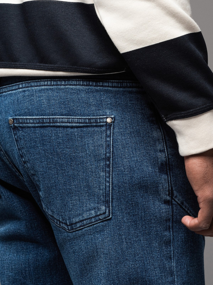 Men's CARROT FIT denim pants with decorative darts - dark blue V2 OM-PADP-0227