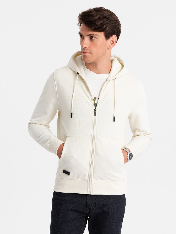 Męska rozpinana bluza dresowa BASIC – kremowa V5 OM-SSBZ-0160