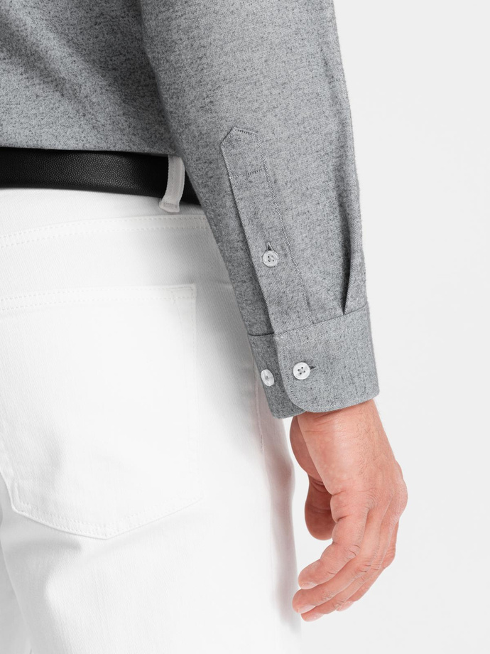 Koszula męska z kieszenią REGULAR FIT - szary melanż V3 OM-SHCS-0148