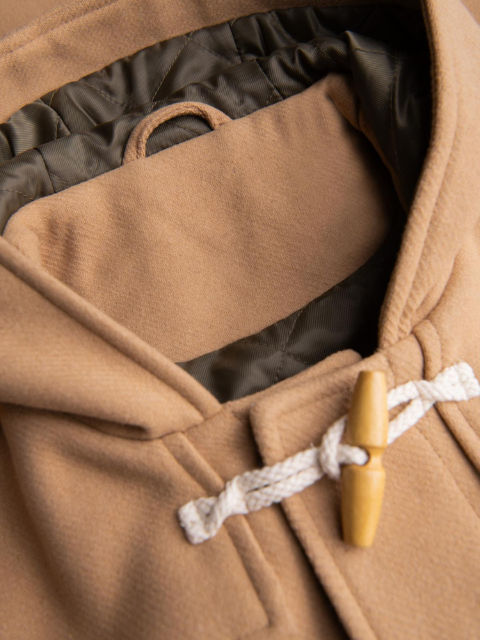 Men's wool and hooded duffle coat - light brown V1 OM-COWC-0131