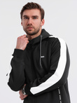 Męska rozpinana bluza z kapturem i lampasami - czarna V1 OM-SSZP-0210