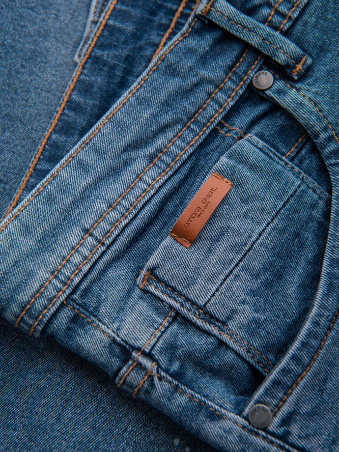 Krótkie męskie spodenki jeansowe z przetarciami i podwiniętą nogawką – niebieskie V2 OM-SRDS-0186