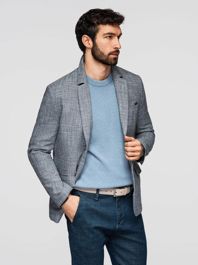 Men's REGULAR cut jacket with linen - graphite V5 OM-BLZB-0128