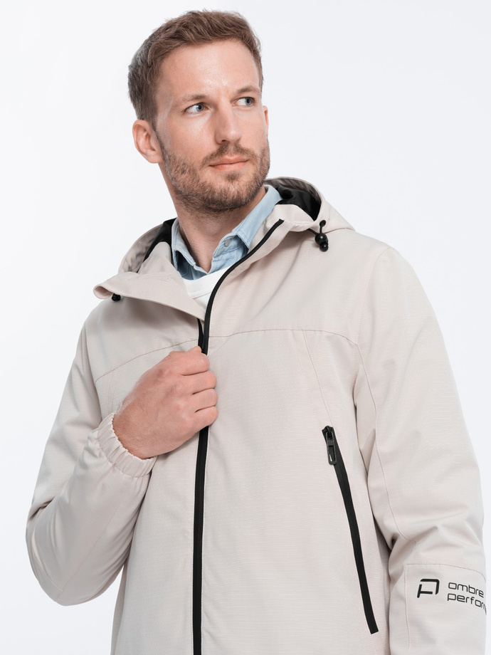 Men's transitional jacket with hood - brown V2 OM-JANP-0191