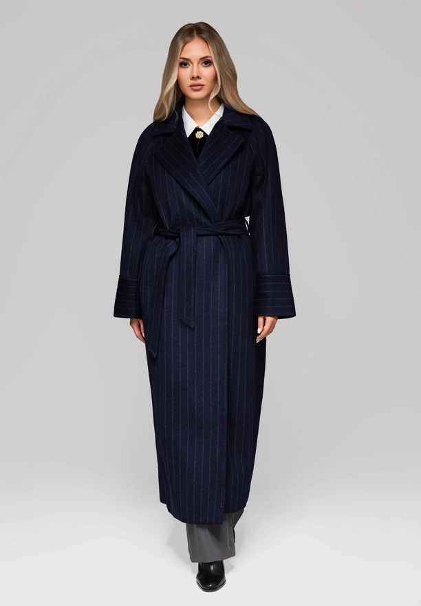 Women's striped bathrobe coat LARICA OW-COLC-0105 v1 - navy blue
