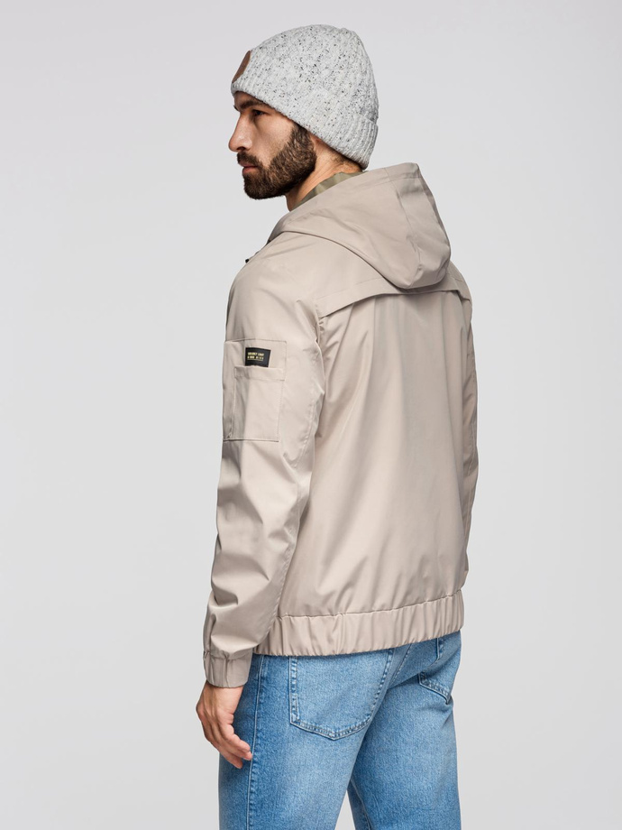 Functional men's transitional jacket with hood - beige V3 OM-JANP-0225