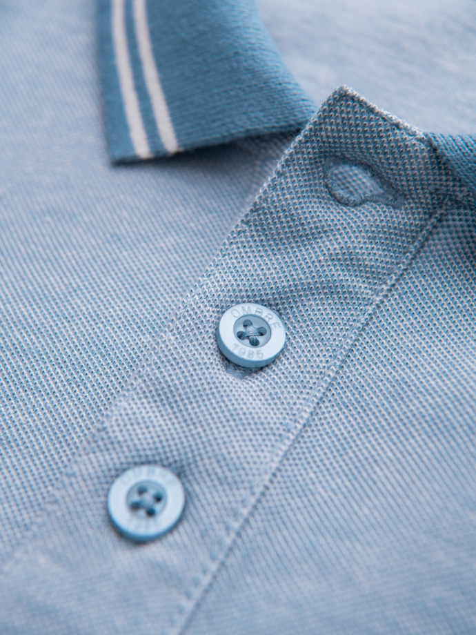 Melanżowa koszulka męska polo z kołnierzykiem w paski – niebieska V3 OM-POSS-0109