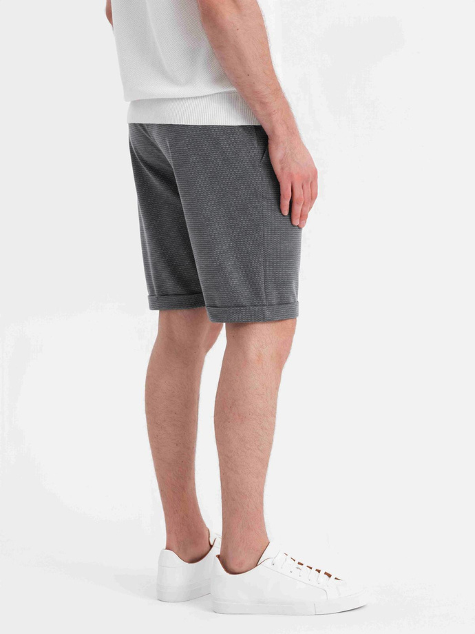 Męskie krótkie spodenki na gumce ze strukturalnej dzianiny – grafitowe V3 OM-SRCS-0177