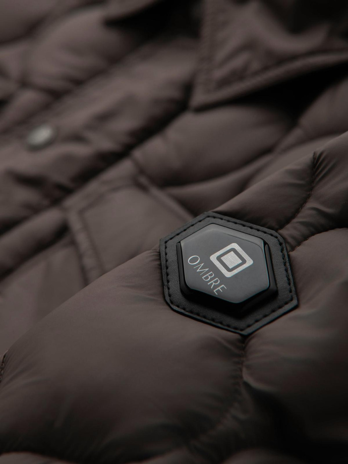 Pikowana kurtka męska w koszulowym fasonie – khaki V3 OM-JALP-0215