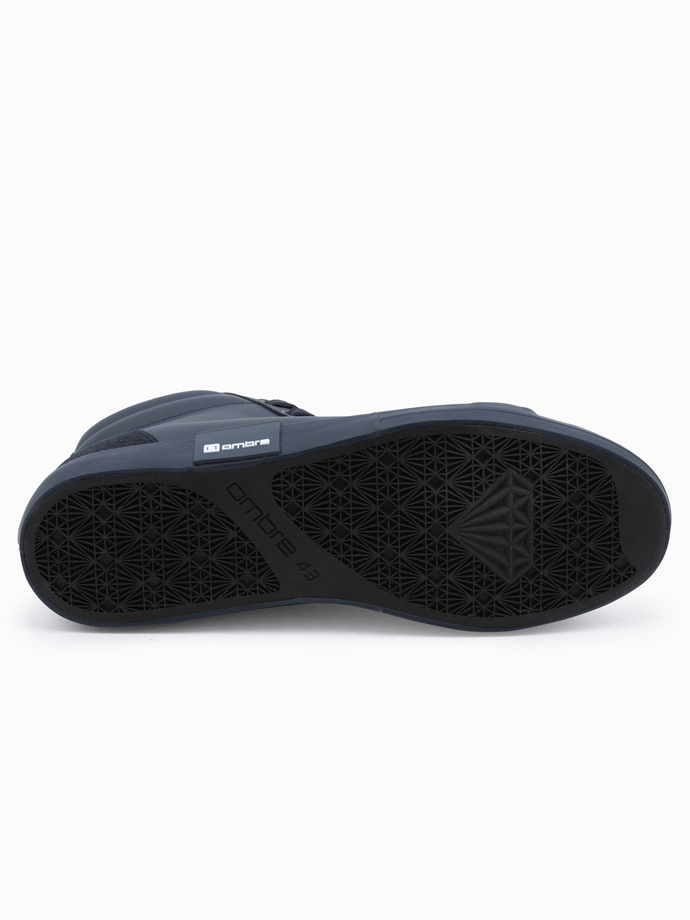 Classic men's high sneakers with quilted upper - navy blue V3 OM-FOTH-0127