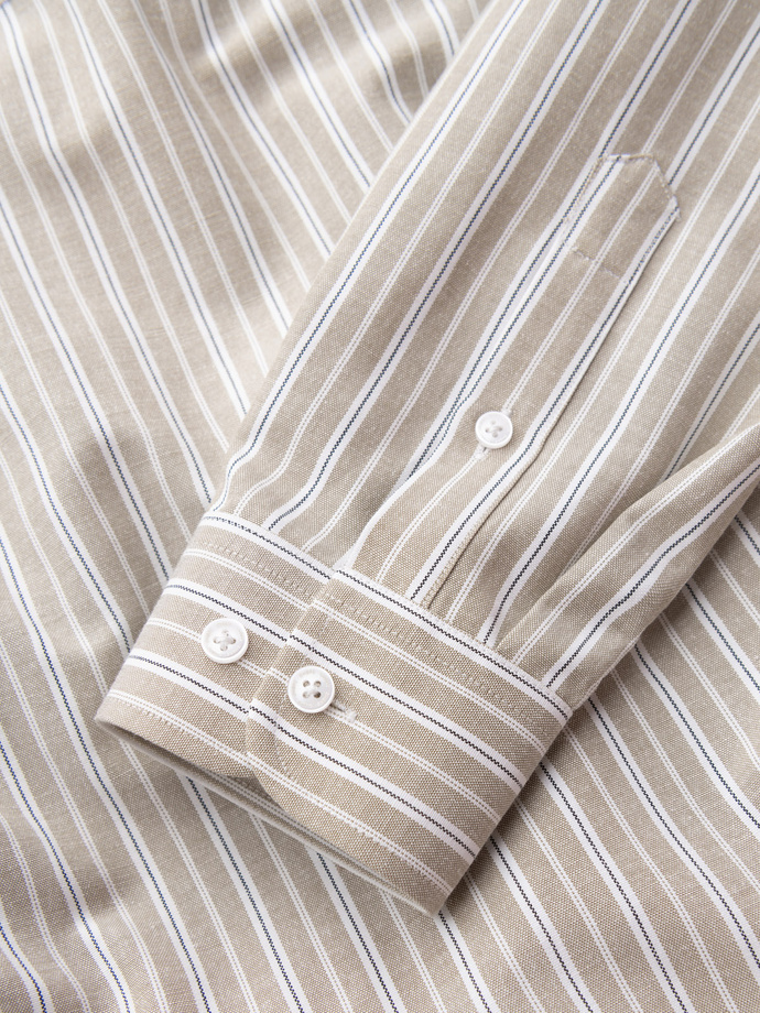 Men's cotton REGULAR FIT shirt with fine stripes - beige V1 OM-SHOS-0170