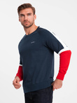 Tri-color men's sweatshirt with raglan sleeves - navy blue V2 OM-SSNZ-22FW-003