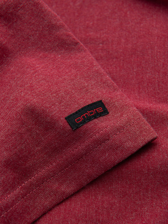 Men's T-shirt with round henley neckline - red V1 OM-TSCT-0155