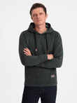 Men's non-stretch kangaroo hooded sweatshirt - olive melange V3 OM-SSNZ-0147