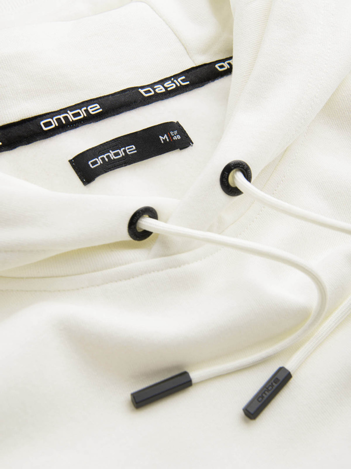 Dresowa bluza męska kangurka z kapturem BASIC – kremowa V5 OM-SSBN-0161