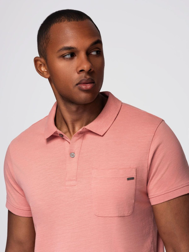 Classic cotton knit polo shirt - pink V4 OM-POWS-0142