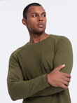 Longsleeve męski o strukturze "wafla" - oliwkowy V3 OM-LSCL-0109