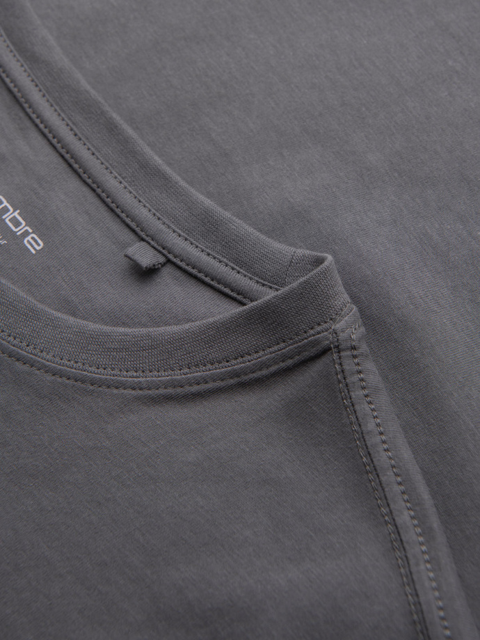 Men's cotton t-shirt with green patch on chest - gray V1 OM-TSCT-0151