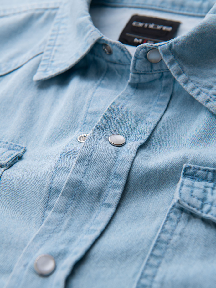 Men's denim snap shirt with pockets - light blue V1 OM-SHDS-0210