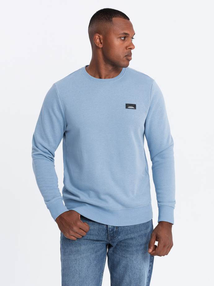 Men's non-stretch sweatshirt with metal pin - blue V3 OM-SSNZ-0136