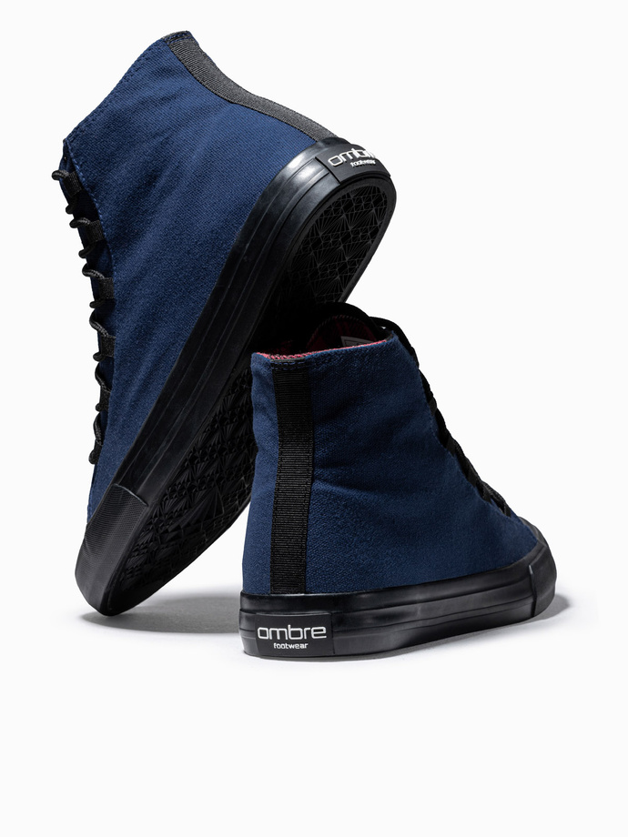 Buty męskie trampki z łączonych materiałów - granatowe V3 OM-FOTH-0143