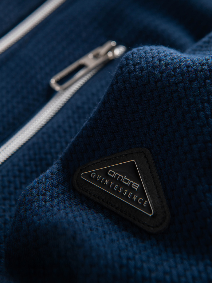 Structured men's biker jacket with stand-up collar - dark blue V1 OM-JANP-0229