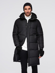 Men's quilted long jacket with detachable hood - black V1 OM-JALJ-0190