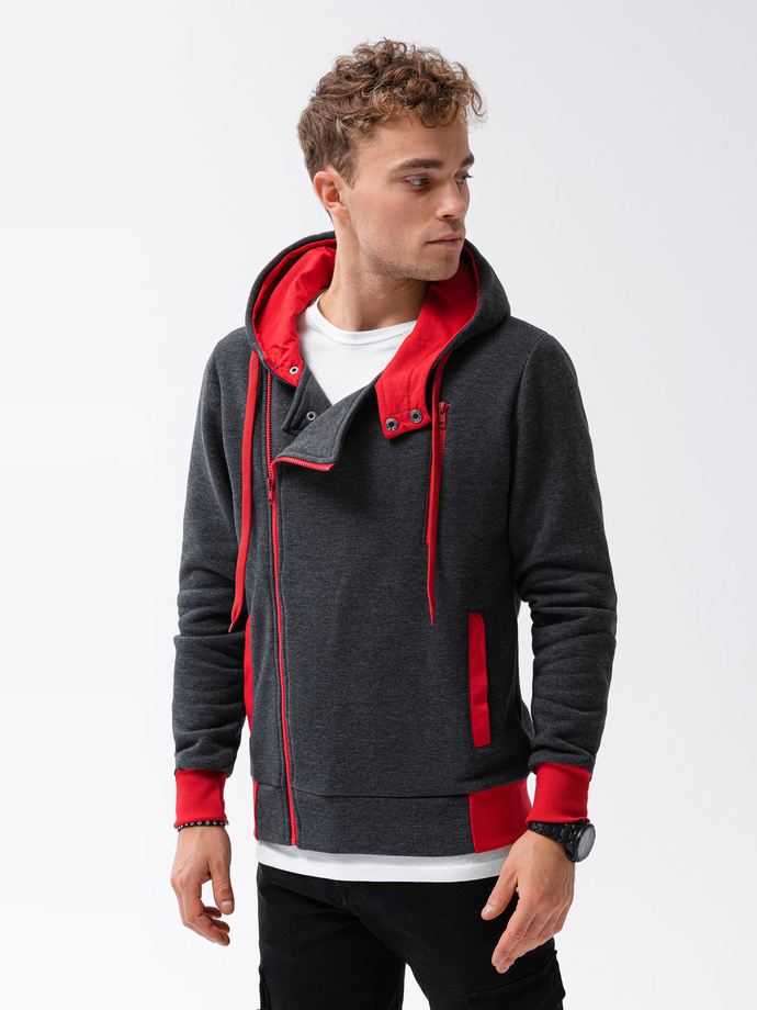 Men's zip-up hoodie - dark grey/red B297