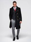 Elegant military double-breasted coat for men with wool - black V1 OM-COWC-0145