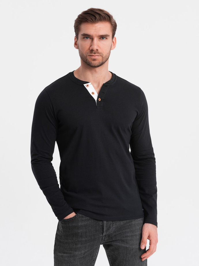 Men's longsleeve with buttons at the neckline - black V4 OM-LSCL-0107