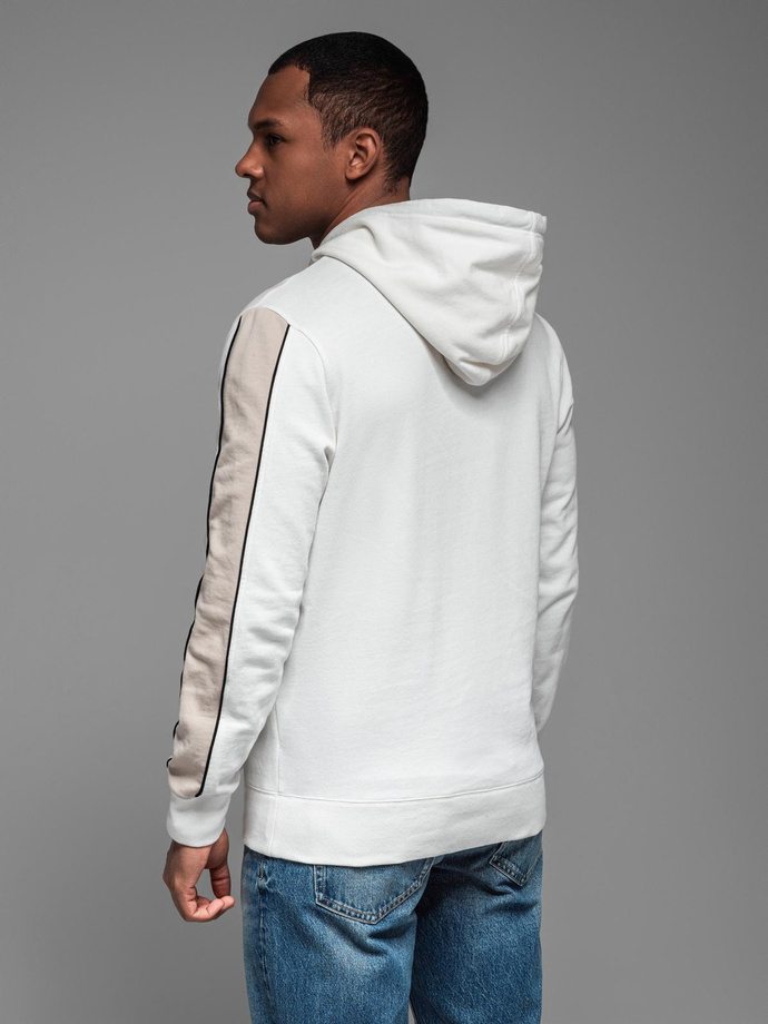Men's cotton hoodie with contrasting elements - white V1 OM-SSNZ-0225