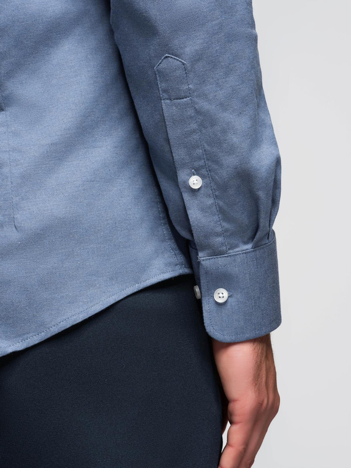 Men's SLIM FIT shirt in decorative fabric - blue V1 OM-SHCS-0175