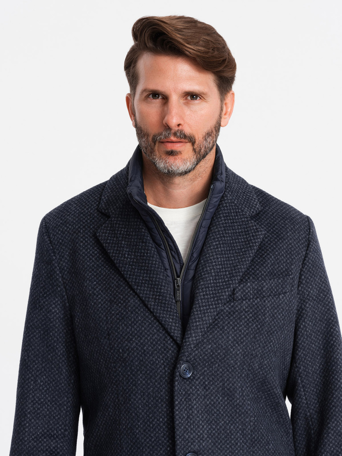 Unzipped men's wool coat - navy blue V1 OM-COWC-0121