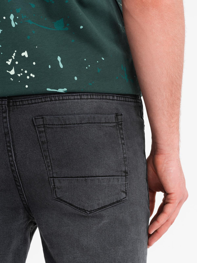 Men's short denim shorts with rubbing and rolled up leg - gray V3 OM-SRDS-0186