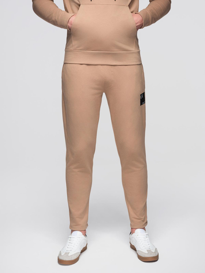 Komplet dresowy męski bluza z kapturem + spodnie dresowe - brązowy V3 Z107