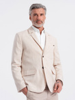 Men's REGULAR cut blazer with linen - cream V1 OM-BLZB-0128